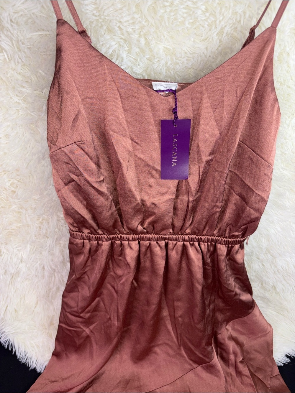 NWT LASCANA by VENUS Rust Satin Slip Dress with Spaghetti Straps size 2 - Picture 7 of 15